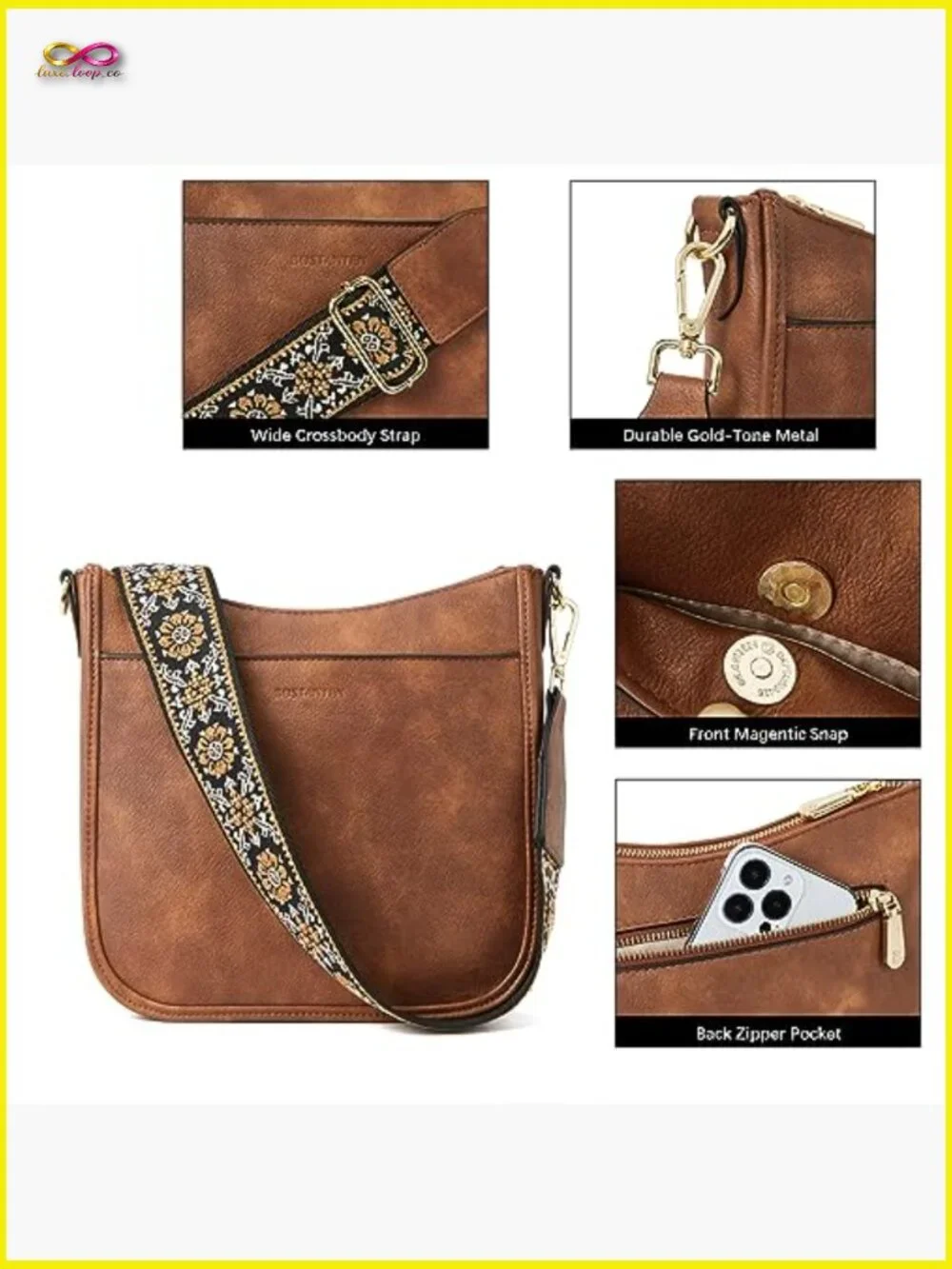 Trendy Vegan Leather Hobo Crossbody Bag with Wide Guitar Strap